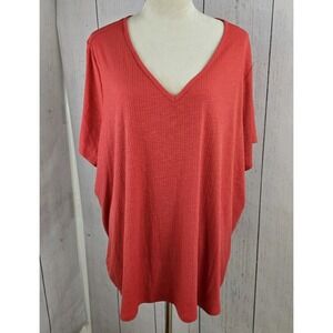 Old Navy Luxe Shirt Women 3X Orange V-neck Short Sleeve Ribbed Texture